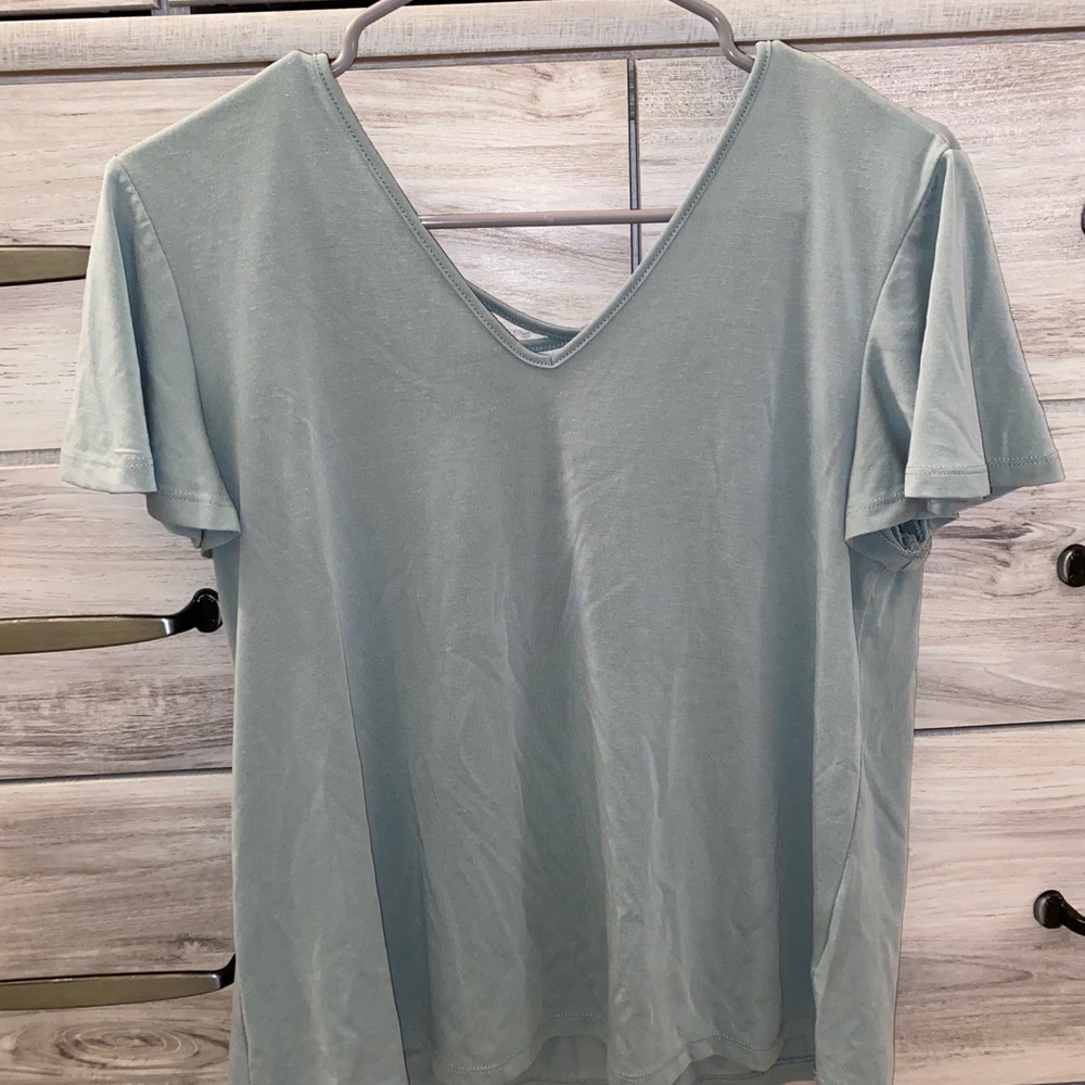 Pink Rose Green Vneck/Cross back